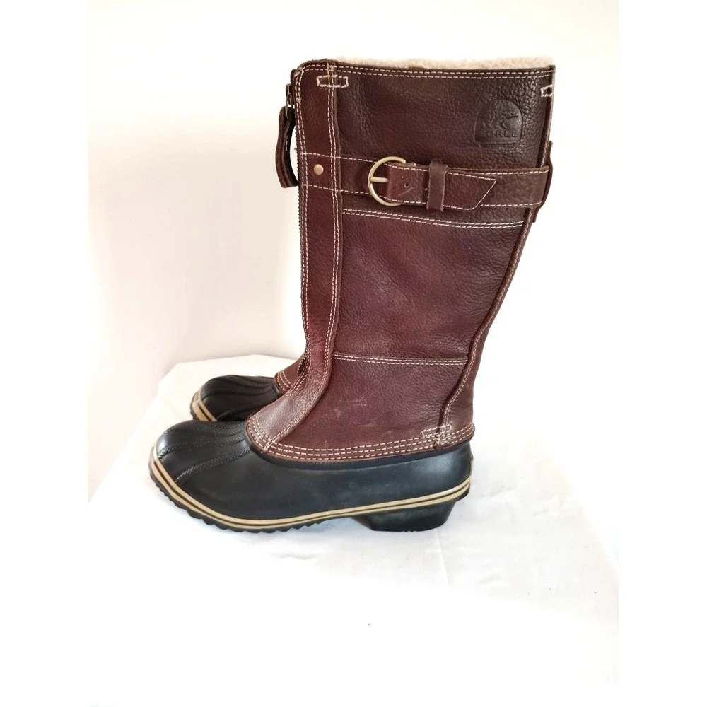 Sorel Brown Leather Rubber Duck Hunting Waterproof Winter Snow Boots Women 7.5
